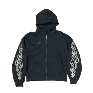 Thug club高街做旧破坏拉链开衫外套火焰刺绣男女宽松连帽卫衣潮