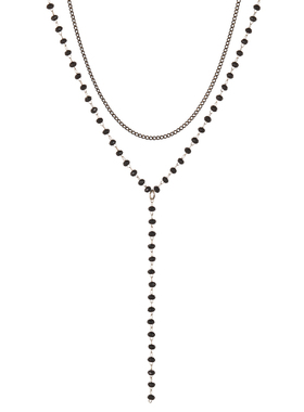 简约黑色双层叠戴Y字流苏项链