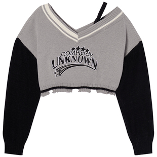 【49/件】EPTISON针织上衣女2025秋季新款学院风甜辣宽松短款毛衣