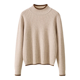 春竹秋冬新款羊毛羊绒混纺半高领合体电脑针法长袖女士羊毛衫