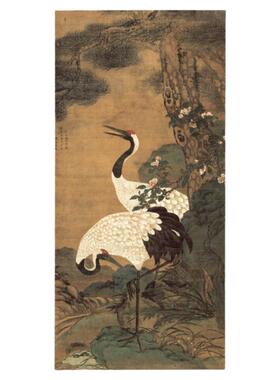 松鹤延年高清艺术微喷复制卷轴画