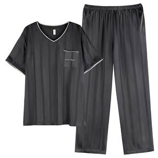 轩靓2026新款睡衣男夏季冰丝薄款短袖长裤仿真丝绸大码家居服套装