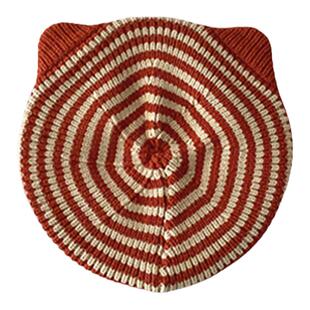 儿童贝雷帽2023新款条纹小猫咪秋冬帽子男女童宝宝洋气画家帽女潮