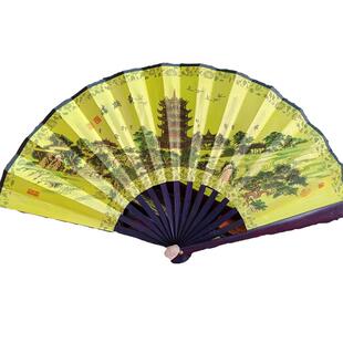 黄鹤楼扇子绢布面中国风折扇印花武汉特色古风国潮竹杆折叠扇