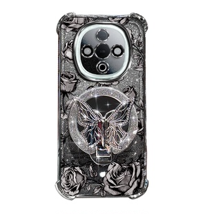 适用VivoY300手机壳y300C电镀外壳V2435A满屏花vivoy300防摔软壳vi0丫500高级感电镀voy3ooc补妆镜支架保护壳