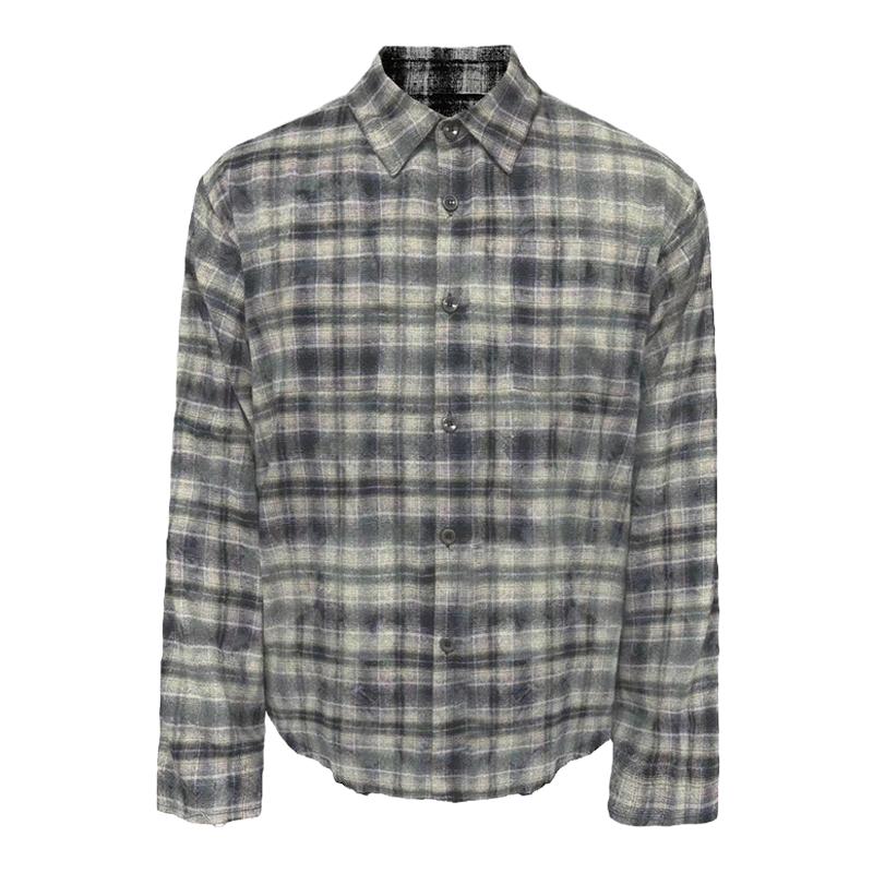 JCAESAR WASHED PLAID SHIRT 水洗做旧磨毛褪色衬衫 破坏设计长袖