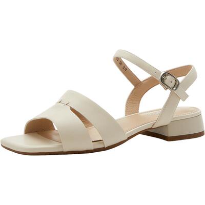 Bata一字带凉鞋女2026夏季商场新款时尚优雅方头羊皮凉鞋AA922BL6