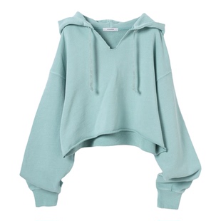 JEANASIS卫衣女2026春季新款短款个性V领含棉连帽卫衣647630