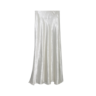 日本进口褶皱醋酸肌理感半身裙米白色中长裙显瘦鱼尾长裙a字裙女