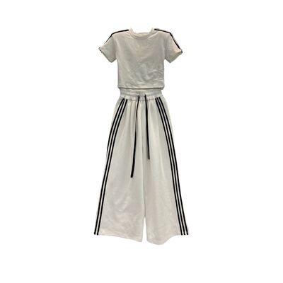 美式休闲宽松运动裤阔腿裤两件套