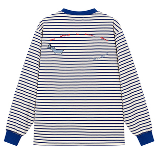 HACR海军风条纹刺绣休闲T恤 美式复古休闲宽松海魂衫长袖