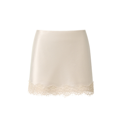Tuwhy缎面蕾丝拼接仿醋酸半身裙