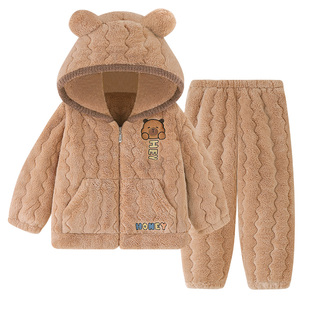 男童睡衣冬季款三层夹棉加厚2025新款儿童珊瑚绒青少年大童家居服