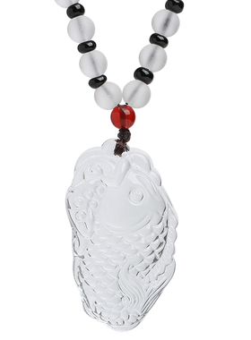 天然白水晶文昌鱼吊坠挂件礼盒