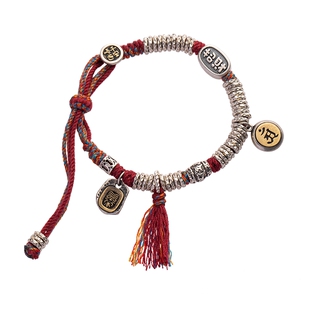 大善堂藏式盘缠纯银编织手绳情侣手串生肖马年本命年红绳手链礼物