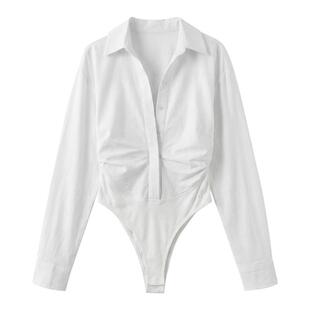 FDR官方店 UPF100+防晒凉感假两件衬衣连体修身白色外套衬衫女款