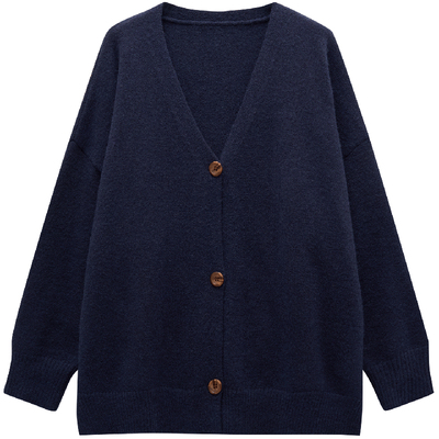 大码女装宽松慵懒风毛衣V领开衫