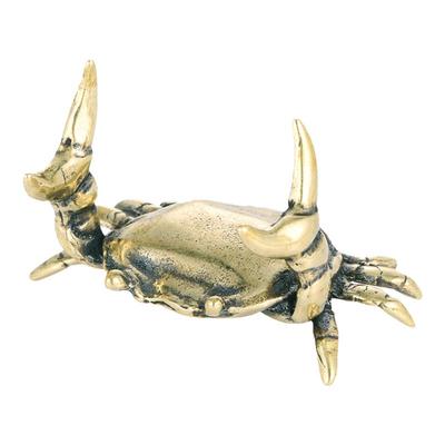黄铜举重小螃蟹创意摆件实心办公茶宠金属笔架桌面装饰水景工艺品