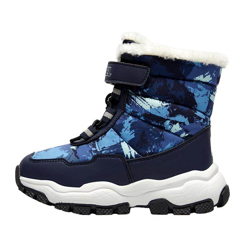 小骆驼男童棉靴加绒靴子皮毛一体女童棉鞋户外加厚儿童保暖雪地靴