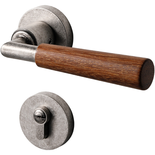 烁盾中古风门锁室内卧室门把手复古胡桃木实木静音古银宋式木门锁