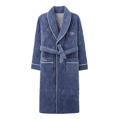 冬季男士睡袍三层夹棉珊瑚绒浴袍