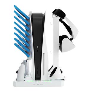 PS5主机多功能散热底座PSVR2/PS5手柄充电座+游戏碟片头盔收纳架