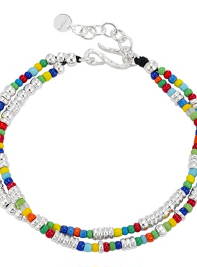 KREAM 单双层925银彩色串珠手链男嘻哈女欧美潮流情侣手饰叠戴