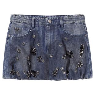 【闪耀派对】Miss Sixty牛仔半身裙女重工钉珠亮片网纱迷你超短裙