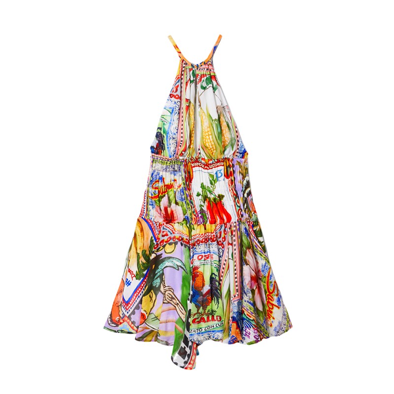 Desigual【Stella Jean设计师款】彩色印花拼贴挂脖连衣裙