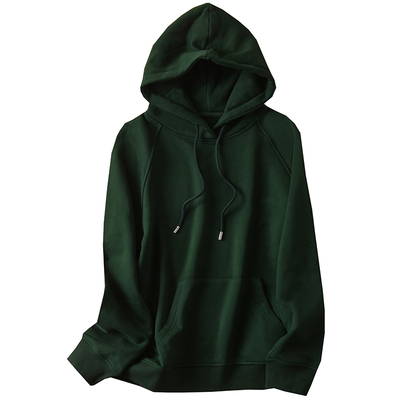 墨绿色连帽卫衣女2025秋冬新款休闲宽松加绒加厚纯色外套打底上衣
