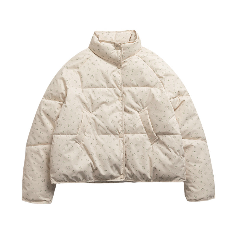 2025年碎花羽绒棉女短款冬季新款甜美小个子立领奶呼呼加厚面包服