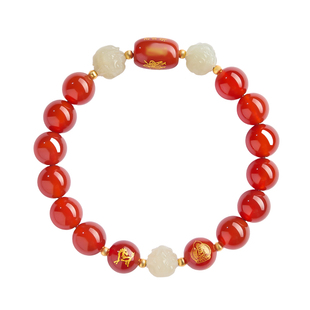 马年本命年礼物天然红玛瑙手串三合六合生肖和田玉转运珠水晶手链