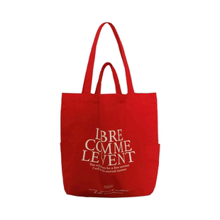 SecondMoon夏季通勤超大容量手拎单肩2025新款字母印花红色帆布包