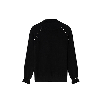 白鹿语半高领花边仿珍珠针织衫25秋新款优雅气质设计感长袖女上衣