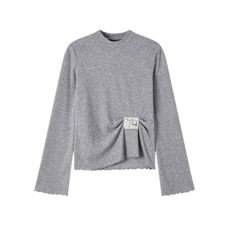 飞鸟和新酒设计感半高领打底衫2025冬季新款时尚印花长袖T恤女