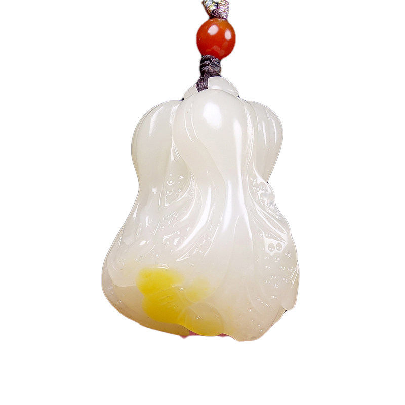 和田玉玉白菜蝙蝠吊坠招财纳福