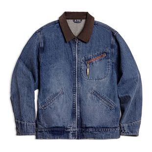 马登工装美式复古水洗牛仔底特律夹克vintage做旧短款外套男春季