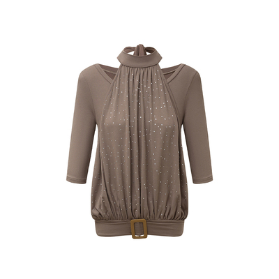 AE30 Saint 复古爆闪满钻假两件拼接上衣 千禧修身六分袖T恤