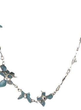 月光石蓝色蝴蝶项链女