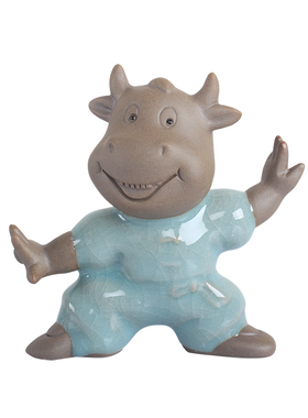 紫砂生肖牛转运摆放客厅桌面装饰