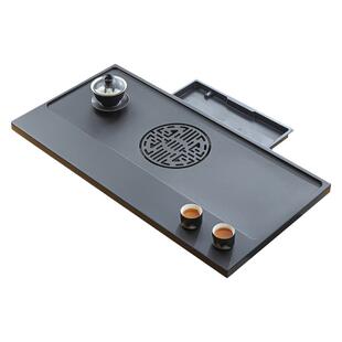 天然乌金石茶盘储水单盘石材一体整块茶具家用客厅茶台石头茶托盘