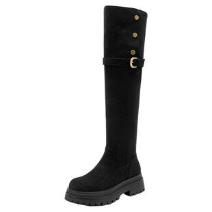 戈美其靴子女长筒靴2025冬季新款过膝库管骑士靴显瘦弹力高筒靴子