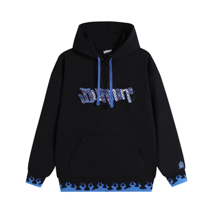 BURNIN*小火苗火焰横排民族贴布绣连帽卫衣男秋冬休闲宽松上衣潮