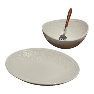 悦檬食器元宝浮雕白瓷餐具饭碗陶瓷盘子椭圆盘面碗沙拉碗家用餐具