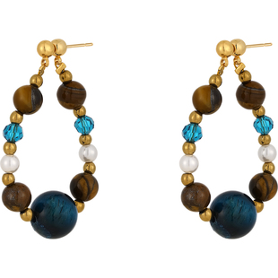 美拉德虎眼石串珠圈圈耳环女2025新款高级感耳圈秋冬耳饰夸张耳钉