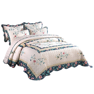 刺绣衍缝床盖纯棉加厚床单夏被春秋被绗缝夹棉全棉床罩防滑机洗