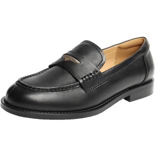 董洁同款百丽海鸥乐福一脚蹬羊皮单鞋新款黑色小皮鞋D9X1DC预