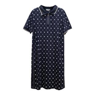 HONRN/红人休闲翻领修身显瘦中长款印花短袖连衣裙女夏HK29OL002