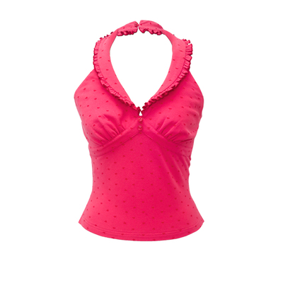 Mummy Cat下蛋喵 【弗洛伊德】玫红色爱心娃娃翻领挂脖背心小上衣