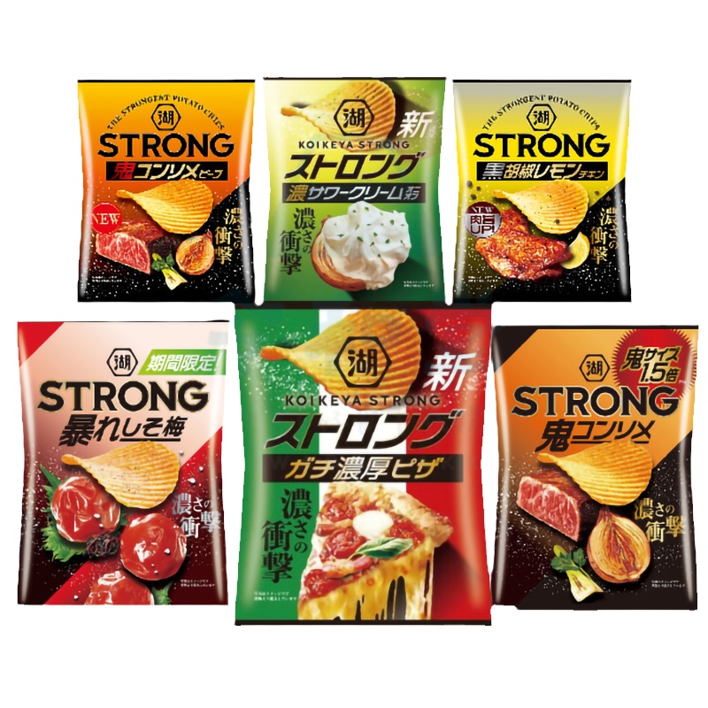 现货日本湖池屋STRONG厚切波浪薯片56g鬼之清汤奶酪洋葱披萨味